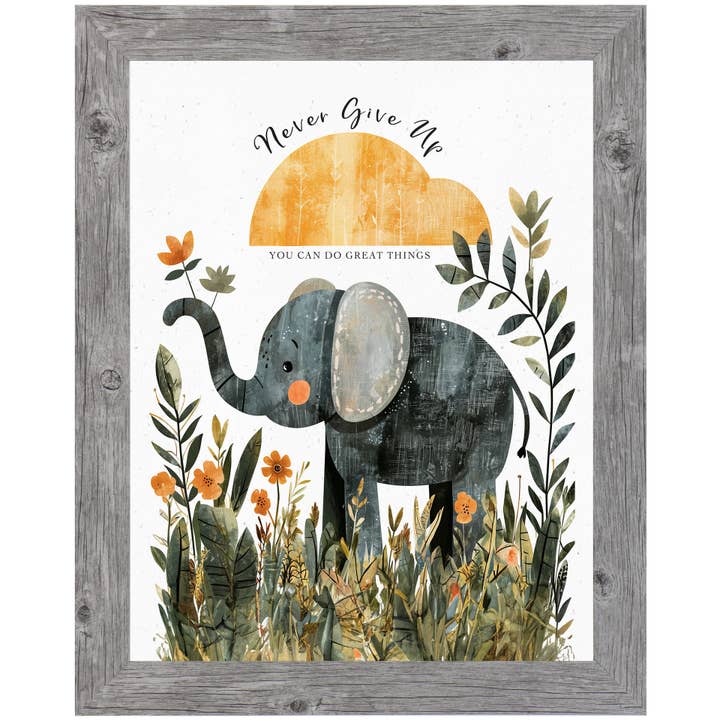 Summer Snow Art - Wholesale Sign - Never Give Up Elephant Framed Art Sign Decor