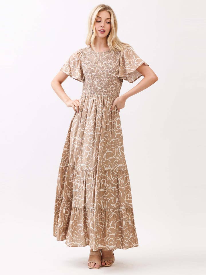 Calista - Wholesale Dress - Women's - ROUND NECK FRONT AND BACK SMOCKED DRESS - VED429041