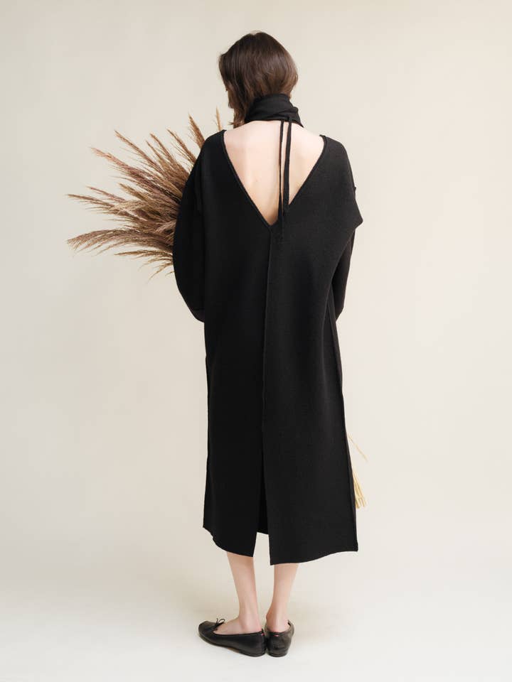 Boiled Wool V-Neck Dress for wholesale by Lèmme