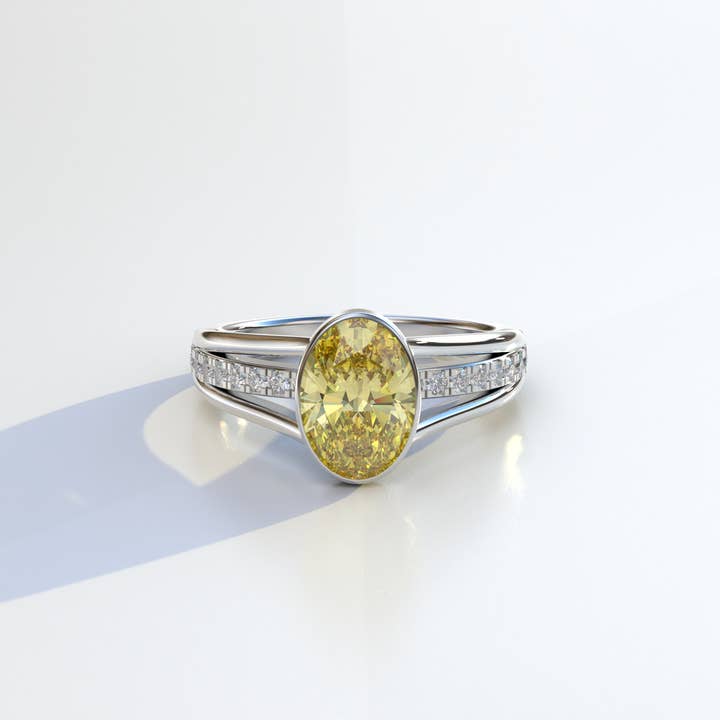 Fancy Yellow Oval cut lab Diamond Ring Bezel Set Oval Engagement Ring - Prisma for wholesale by Mohana Jewels - Luxury