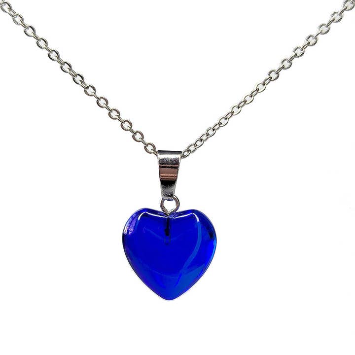 Clear Blue Stone Heart Pendant Necklace Silver for wholesale by Stylish Jewelry Supply