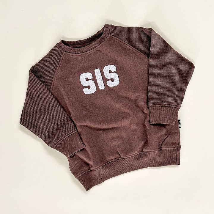 Sis Chenille Child Waffle Sleeve Crewneck - Faded Mocha for wholesale by Merce and Company