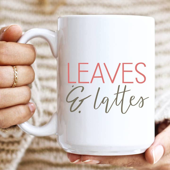 Leaves and Lattes 15 oz mug for wholesale by Beeuteefull Designs