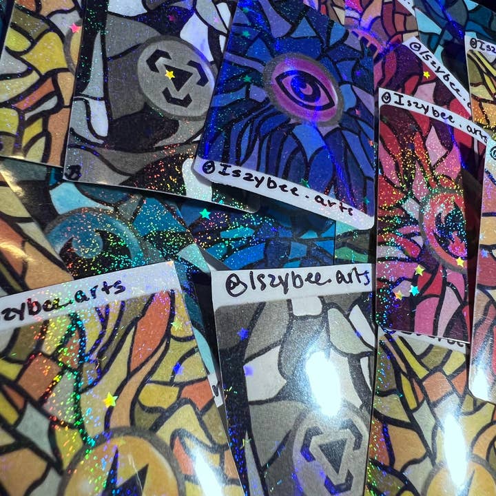 Pegatinas de Energía Pintadas a Mano | Diseño Holográfico de Alta Calidad | Pegatina Hecha a Mano | Arte de Pared de Pokémon para venta al por mayor de IszyBee Arts
