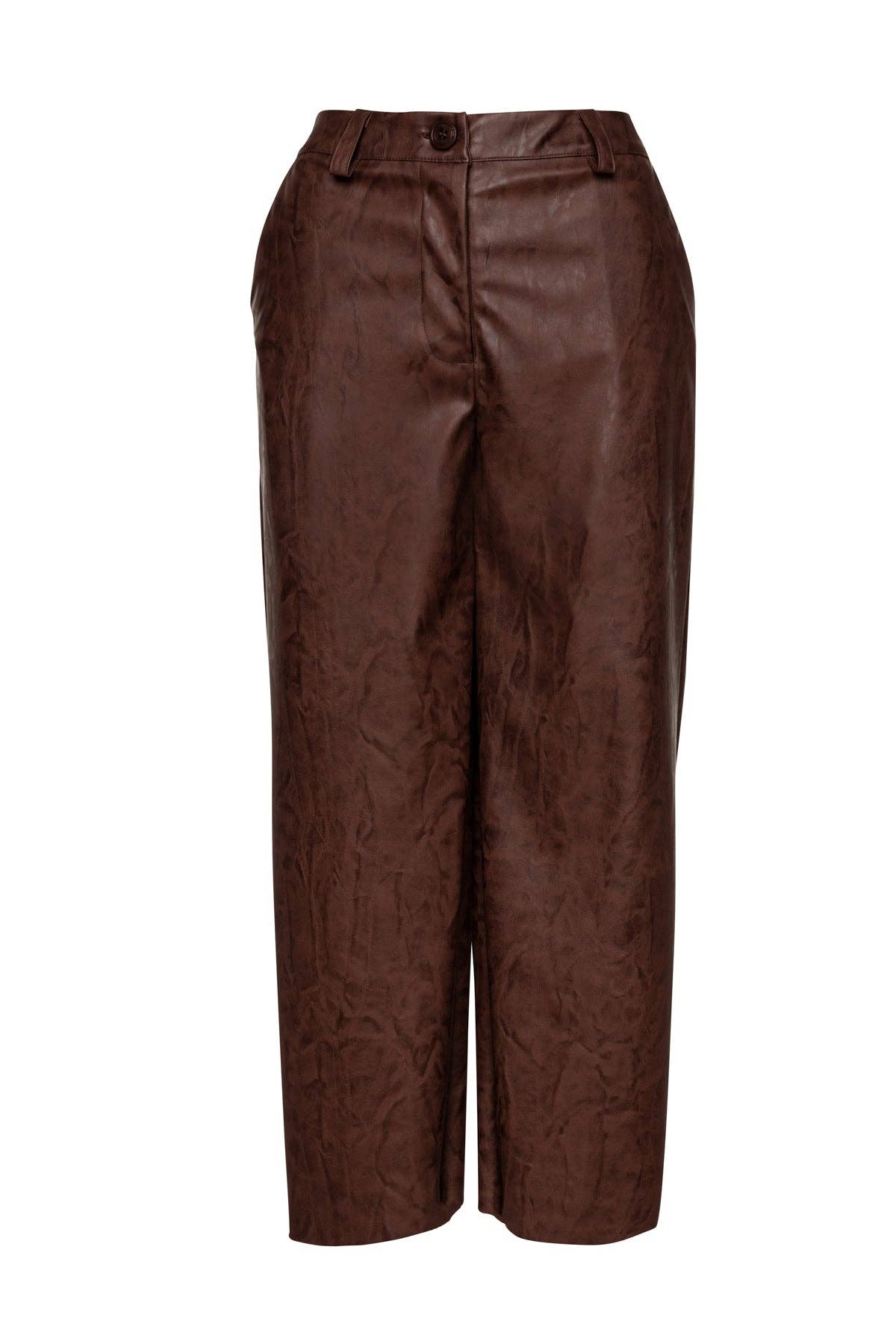 conquista - Wholesale Pants - Women's - Chocolate Brown Faux Leather Culottes0