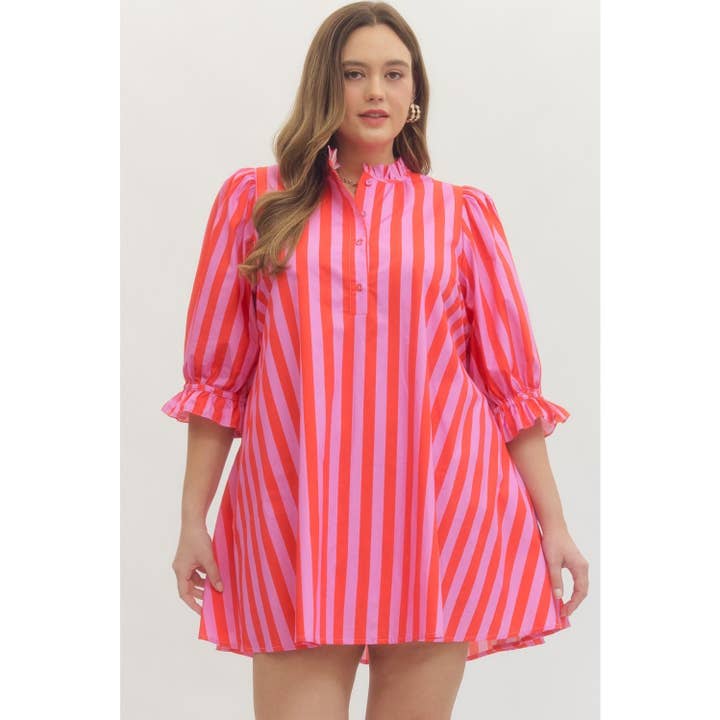 PLUS abito mini a righe con maniche a sbuffo per la vendita all'ingrosso da parte di STYLE USA