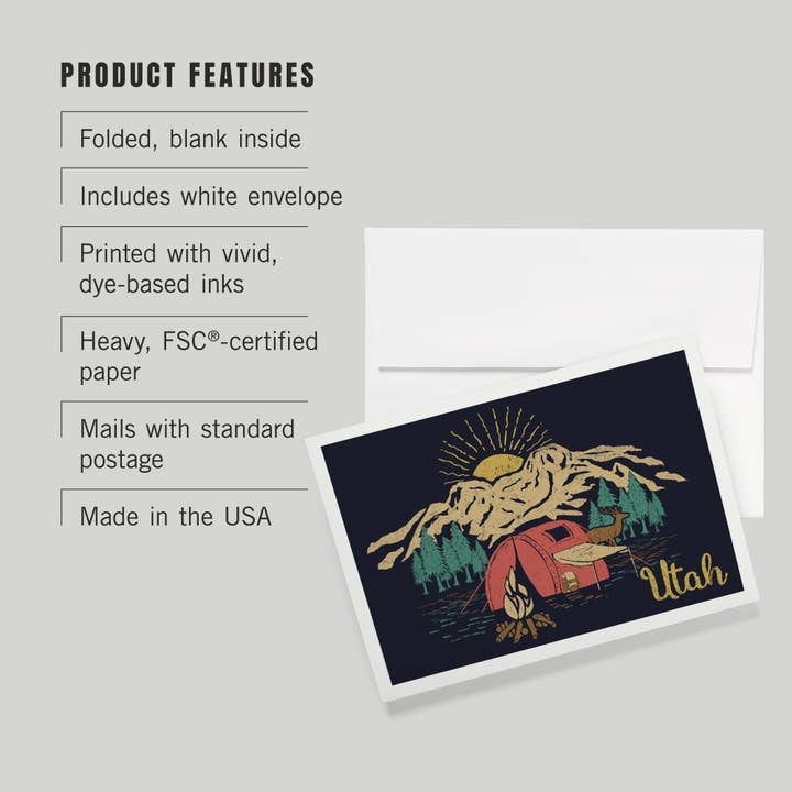 Lantern Press - Wholesale Everyday Greeting Card - GREETING CARD Utah, Camping Scene, Snowy Mountains2