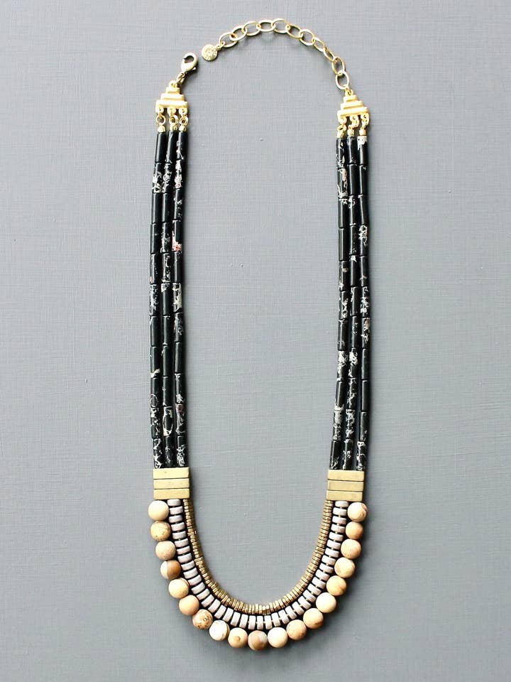 JLT219 dreifach gefädelte schwarz-graue Halskette für den Großhandel von David Aubrey Jewelry