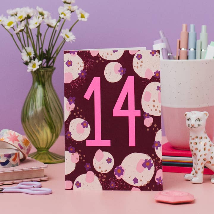 Jessie Maeve Studio - Wholesale Birthday Card - Teen Neon Age 14 Birthday Card2