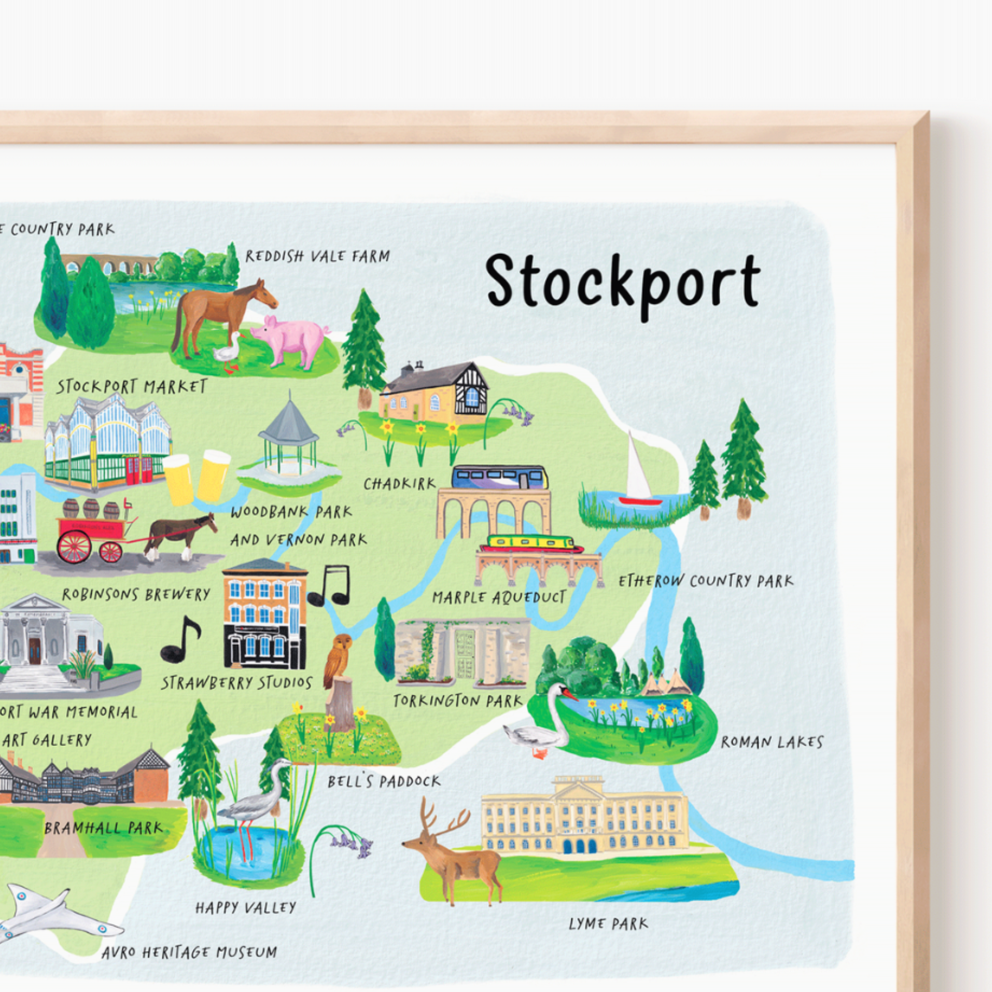 Charlotte Farr Illustrations - Wholesale Art Print - Stockport Art Print - Illustrated Map of Stockport1