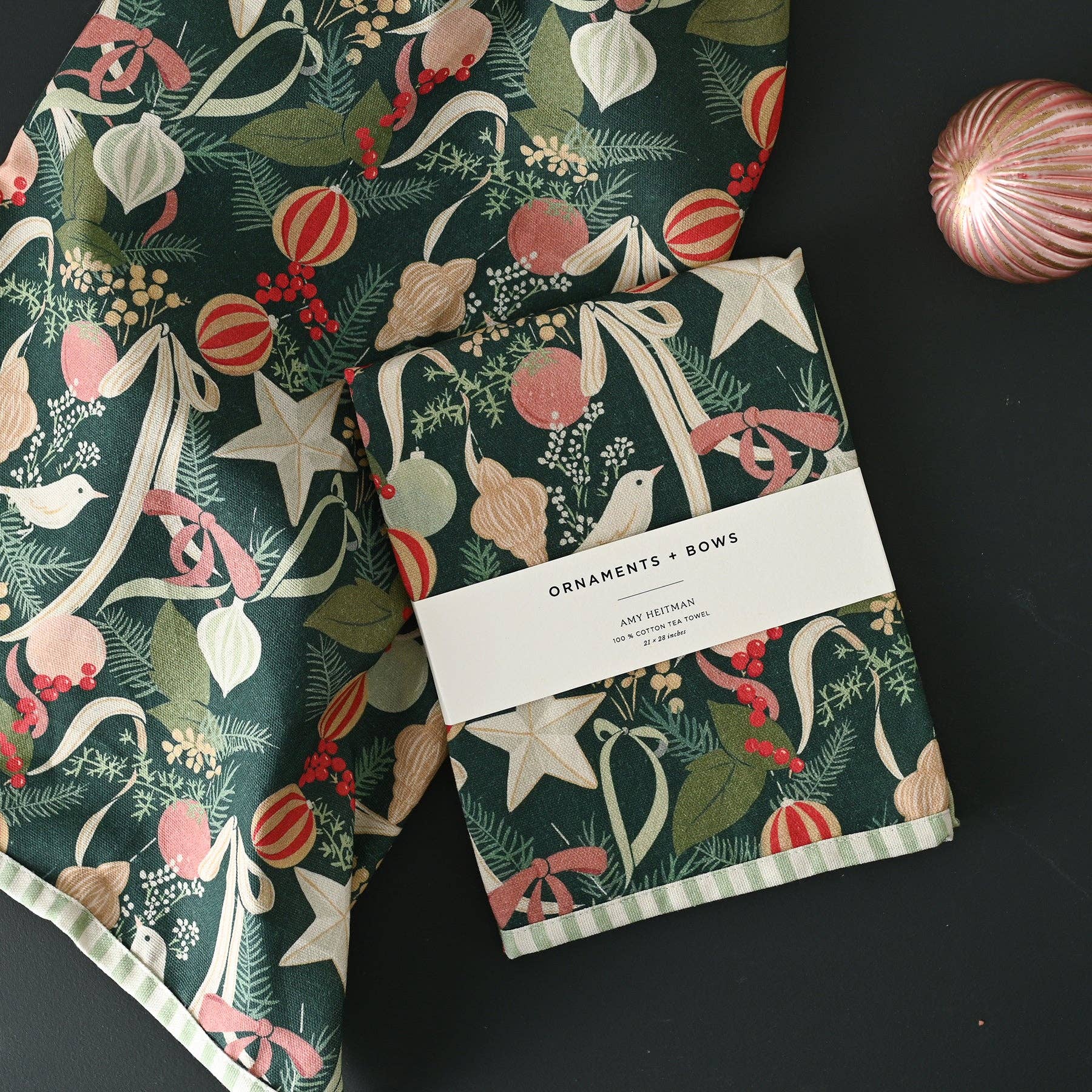 Amy Heitman - Wholesale Tea Towel - Ornaments and Bows Towel2