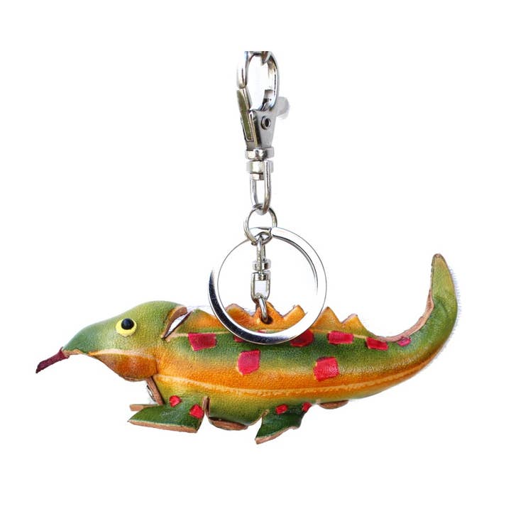 Handmade Leather Chameleon Key Chain for wholesale by Sunflower Handmade leather inc