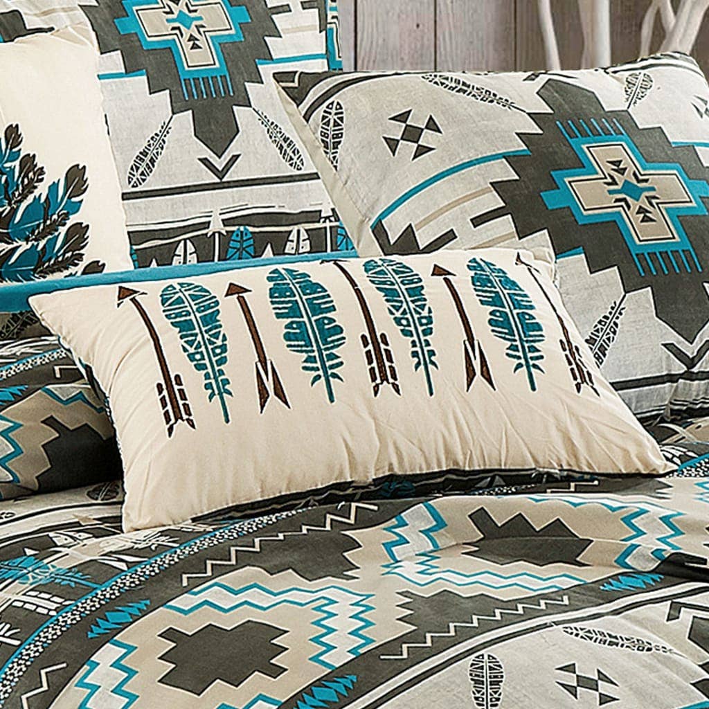 Linen Mart - Wholesale Bedding Set - Southwestern Tan Navajo Turquoise Feather Aztec Comforter - 6 Piece Set5