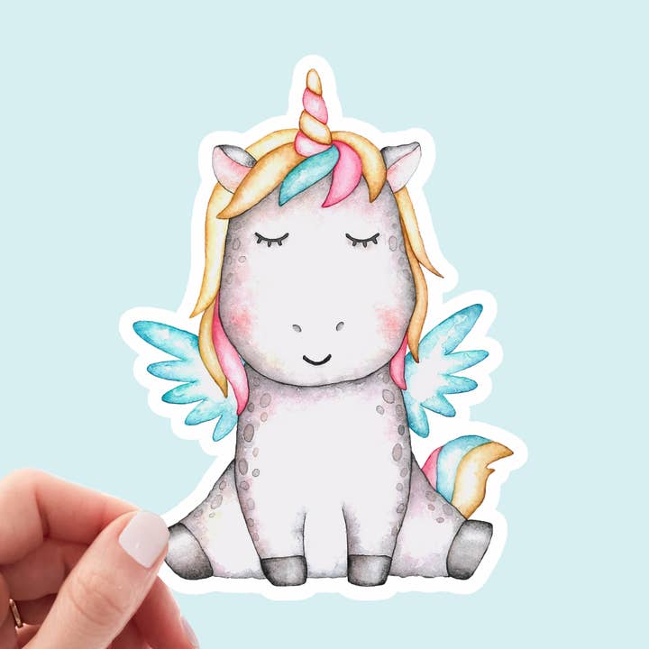 Cute Watercolor Unicorn Stickers / Waterproof for wholesale by Kenjia Design