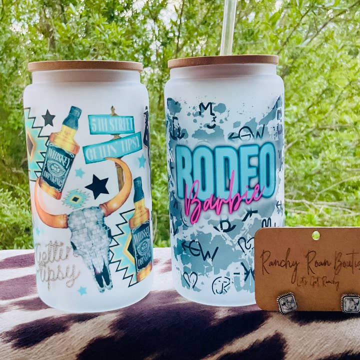 Ranchy Roan Boutique - Wholesale Insulated Mug/Tumbler - Rodeo ‘Babe’ Frosted Can Glass | Western Brand Print | Exclusive Design2