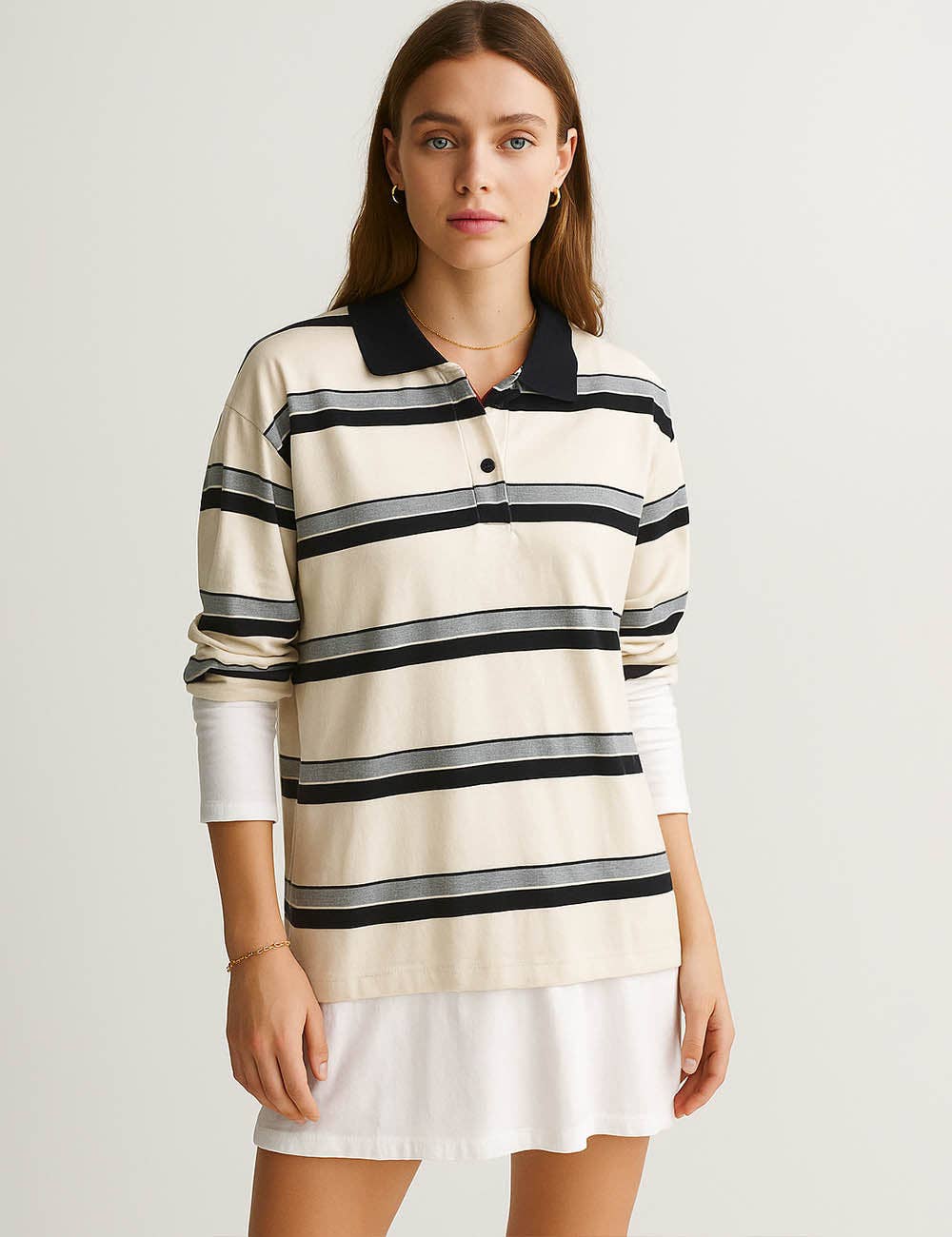 Sweetkama - Wholesale Sweatshirt - Women's - Ladies Color Block Stripe Lapel Pullover Top Everyday Sweatshirt3