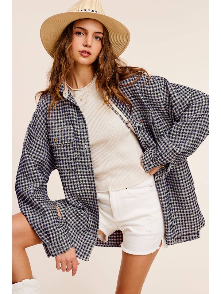 La Miel - Wholesale Shirt Jacket/Shacket - Women’s - JKT1793-Unique Waffle Textured Oversized Button Down Shacket32