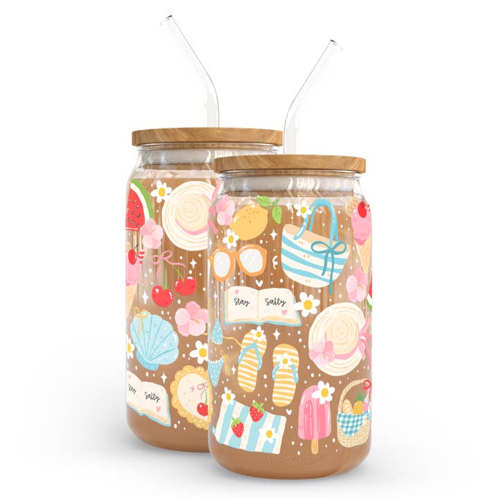 Bonjour Été Verre Canette Libbey 16oz - Joli Fruit de Plage pour la vente par coco+bie designs