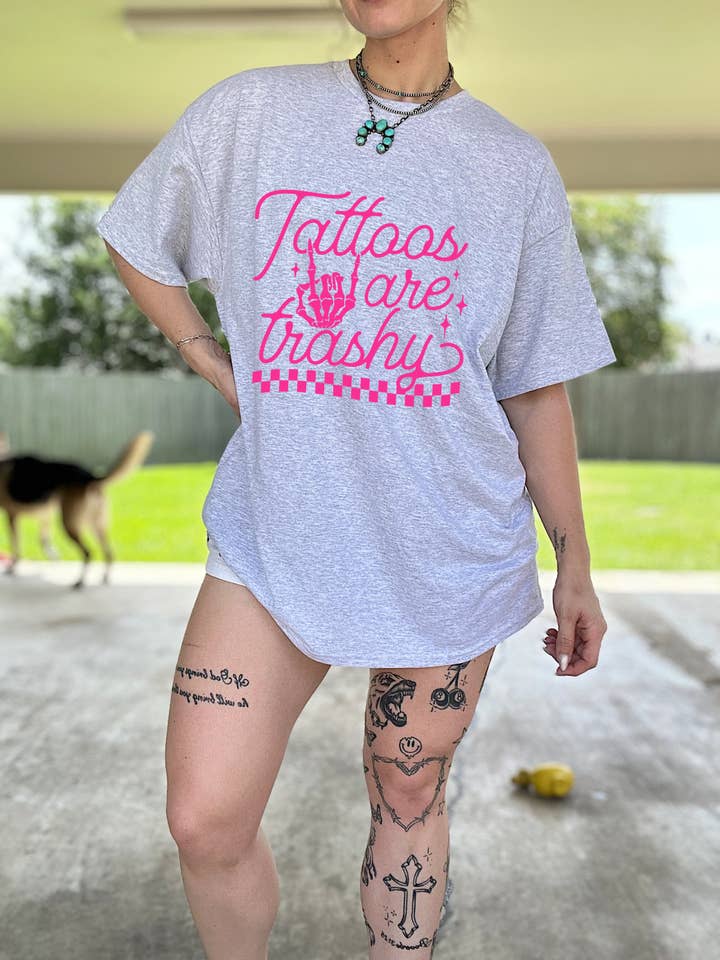 Gunpowder and Glam Boutique - Wholesale Screen Printed T-Shirt - Women's - Tattoos Are Trashy (Pink) Tee or Crewneck1