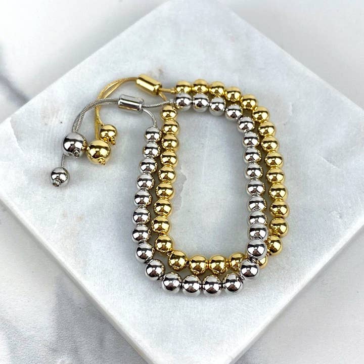 Luxus Accessories - Wholesale Beaded Bracelet - 18k Gold Filled or White Gold Filled Beaded Adjustable Bracelet1