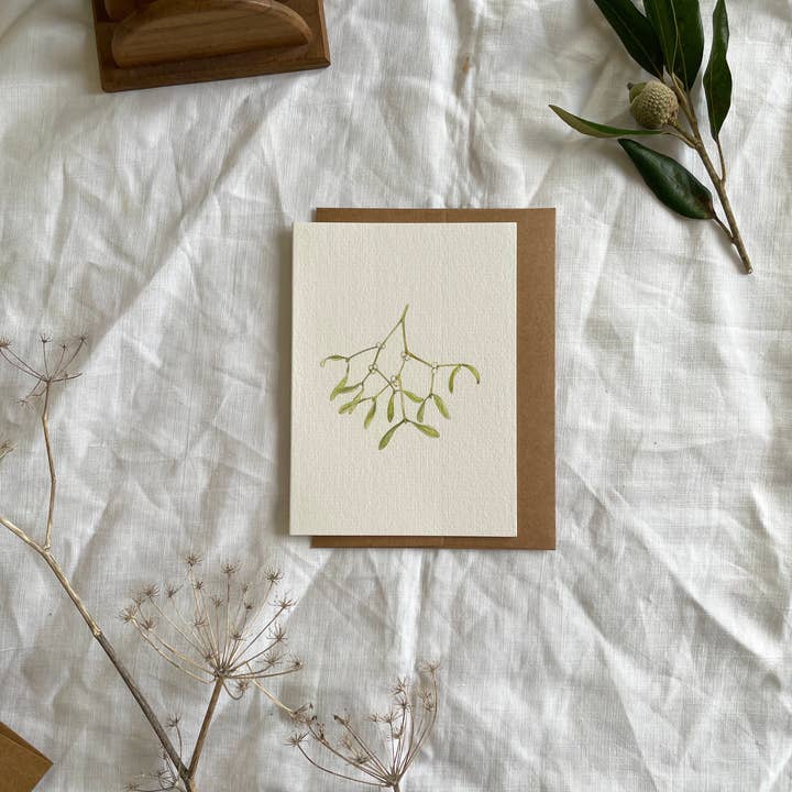 Annie Brougham Paper Goods. - Wholesale Christmas Card - Botanical Illustration Mistletoe Christmas Card