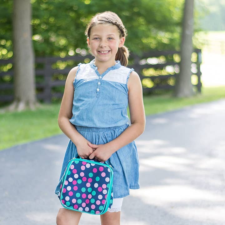 Dicksons - Wholesale Lunch Bag/Box - Kids - Teal Navy Polka Dot Lunch Bag