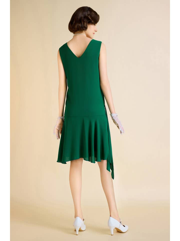Sea Green Vintage Irregular Ribbon Pleated Day Dress for wholesale on Faire