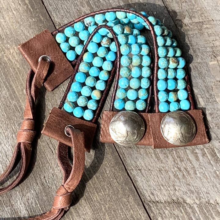 Fleurdesignz Western Jewelry - Wholesale Beaded Bracelet - Turquoise And Leather Western Cuff Bracelet3
