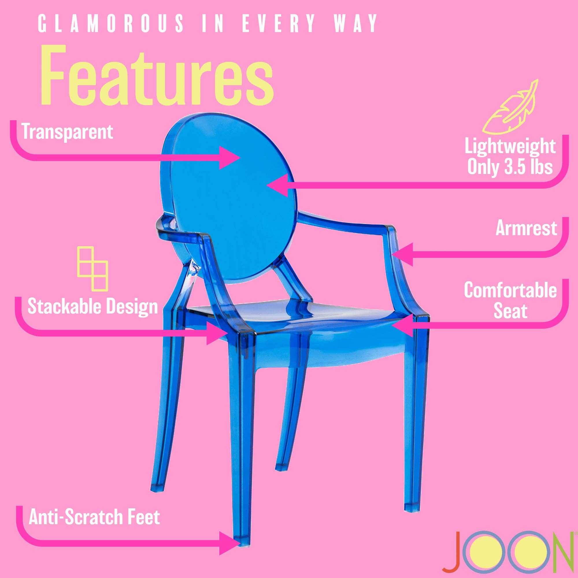 ShopBobbys - Wholesale Chair - Kids - JOON 2 Pack Kids Ghost Chairs with Armrest, 25x13x14.5 Inches, Transparent14