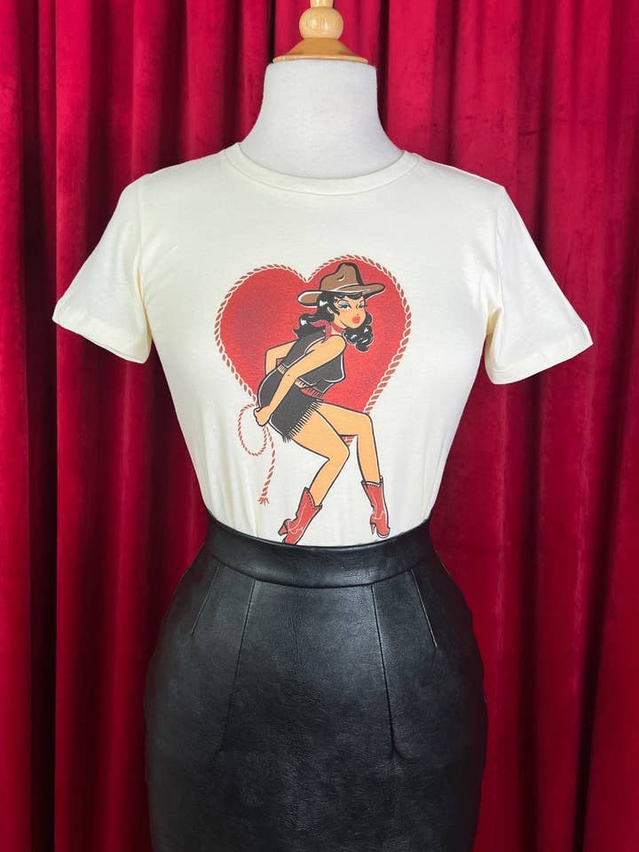 Heart Wrangler Fitted Tee in Ivory for wholesale by Mischief Made