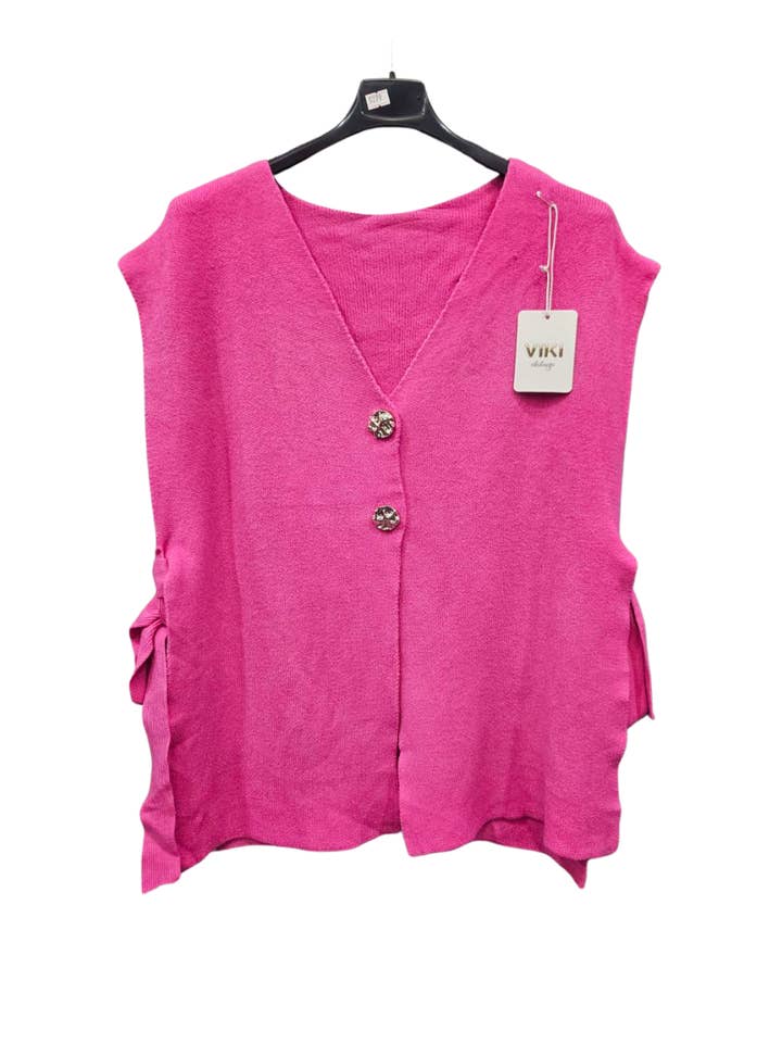 Miss Bold - Wholesale Cardigan – Women’s - Italian Ladies Soft Knit Sleeveless V Neck Jumper with Side Ties4