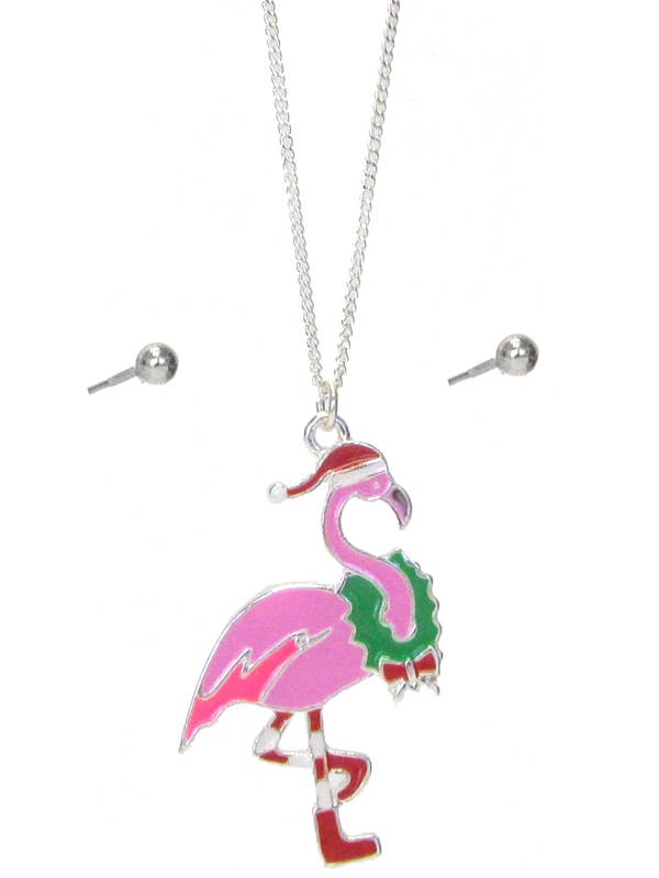 ( A175 ) EPOXY CHRISTMAS FLAMINGO NECKLACE SET for wholesale by Jewelry Max