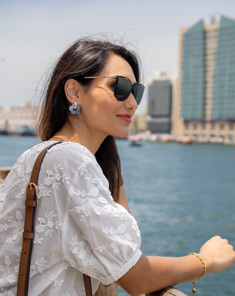 LYHO - Wholesale Huggie Earrings - Glassy Daisy Earrings | Handmade clay jewelry | LYHO17