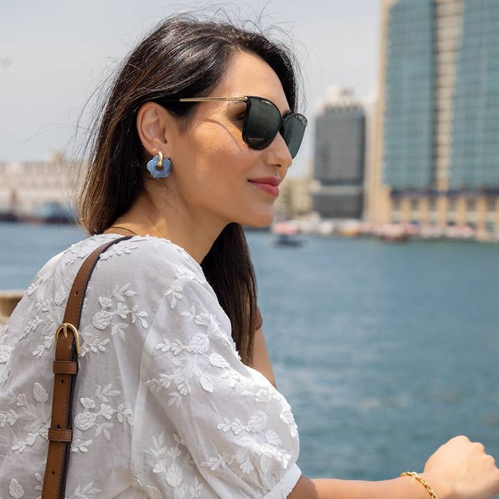 LYHO - Wholesale Huggie Earrings - Glassy Daisy Earrings | Handmade clay jewelry | LYHO17