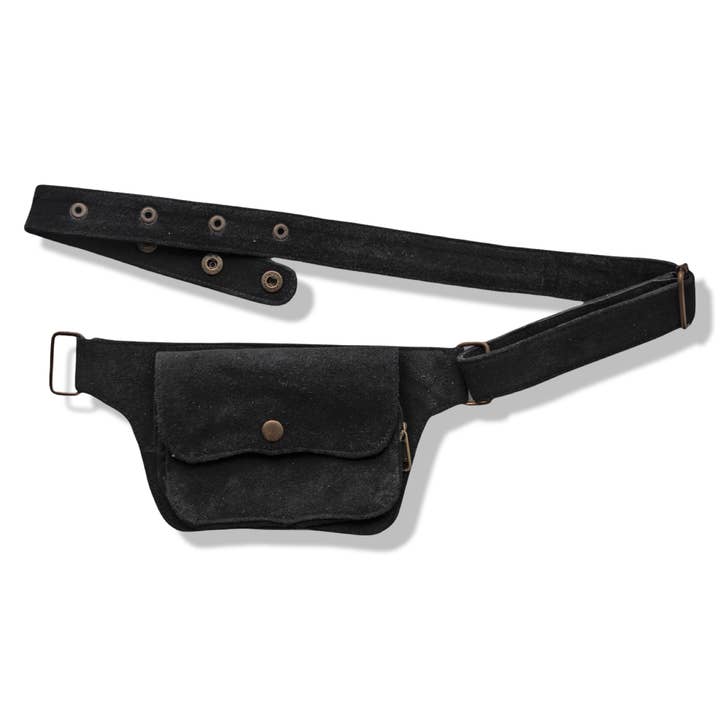 Manifestie – wholesale Belt bag – Unisex – Unisex Leather Festival Belt | Black Suede, 2 pocket | trave