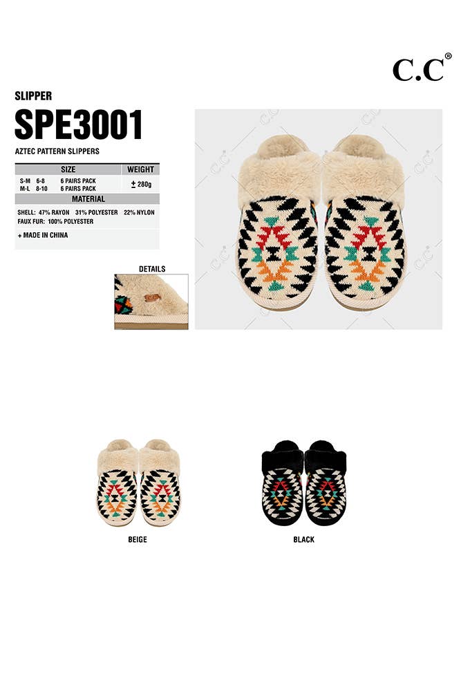Hana - Wholesale Slippers - Women's - C.C Aztec Pattern Cuff Winter Slippers2