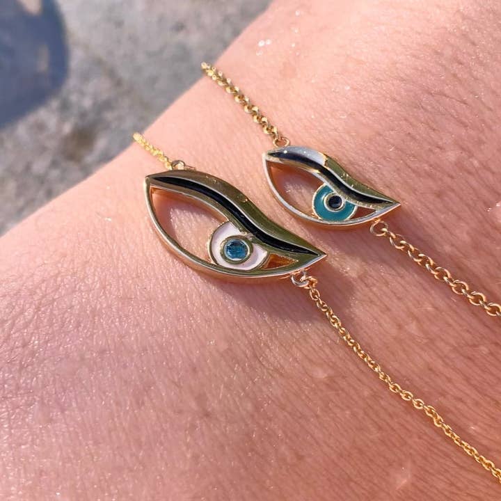 Evil Side Eye Necklace 14K Gold And Blue Diamond for wholesale by Elissar Couture