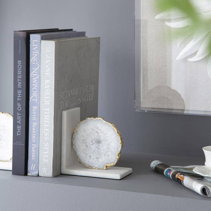 A&B Home Group Inc. - Wholesale Bookend - S/2 5.5x3x5.5" Polished White Agate and Marble Bookends4