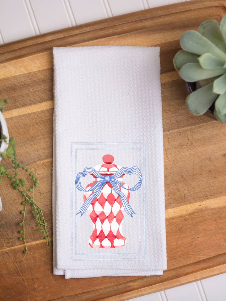 Red & White Checkered Vase Towel for wholesale by The Navy Knot