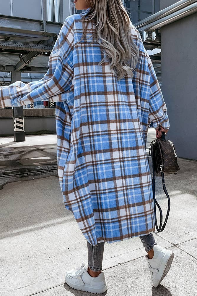 UNISHE - Vente Veste-chemise – femme - Veste longue à carreaux à poches boutonnées ZZKF4389