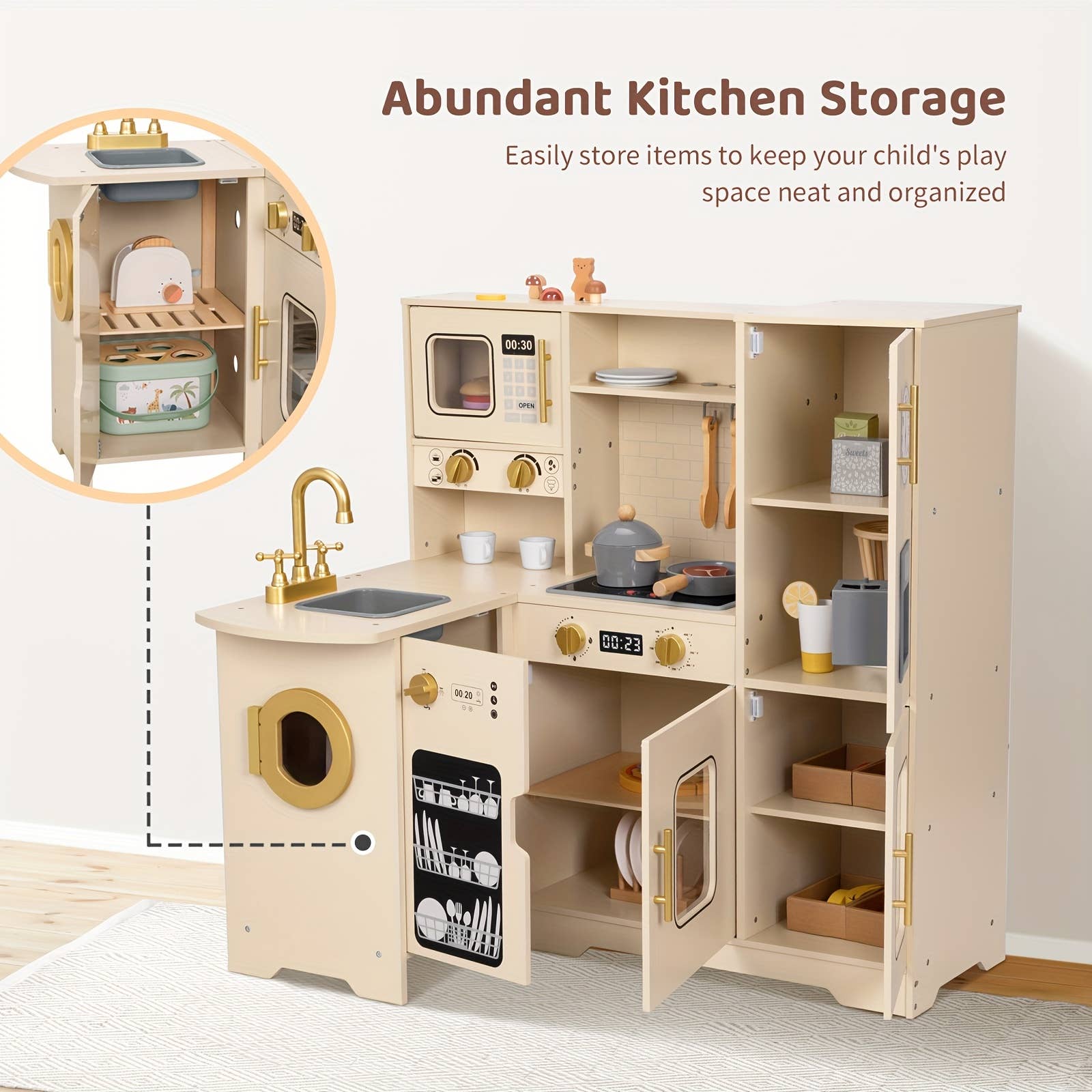 Multi Colored Wooden Play Kitchen Playset for Toddlers 3-5 for wholesale on Faire6