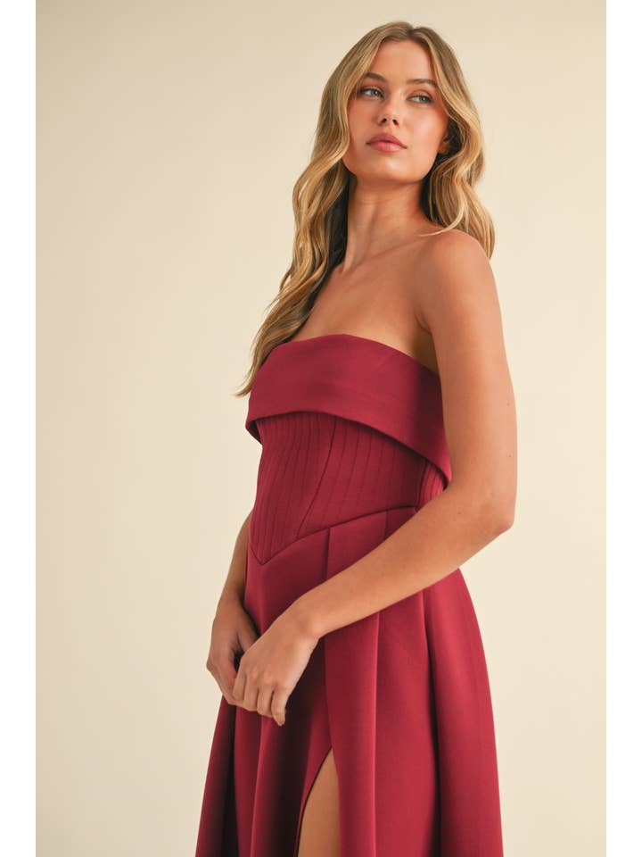 Klesis - Wholesale Dress - Women's - ID8406 CORSET SCUBA FABRIC MAXI DRESS WITH DRAMATIC SLIT
