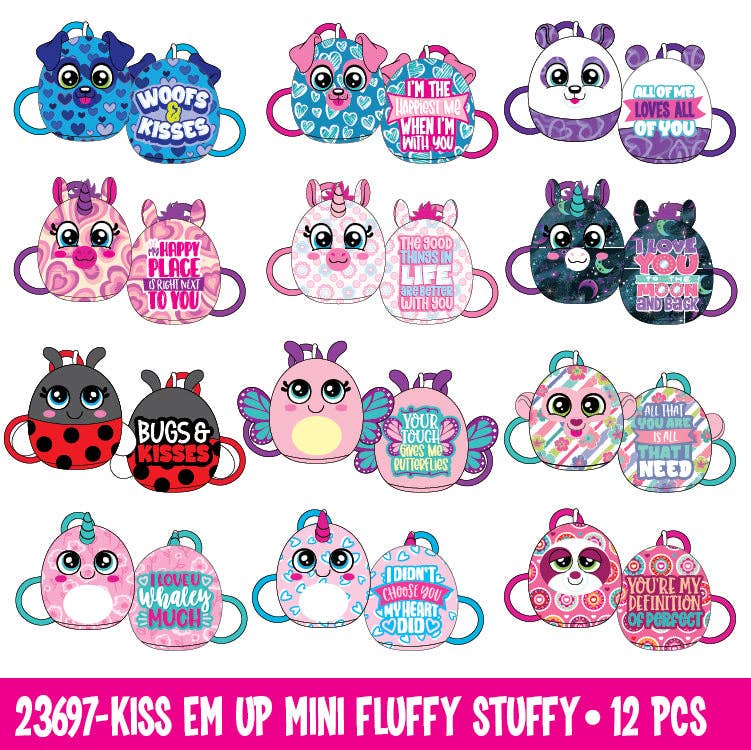 Novelty Brands - Wholesale Backpack - Kids - Mini Kiss Em' Fluffy Stuffy Plush Backpack Clip - 12/Display2
