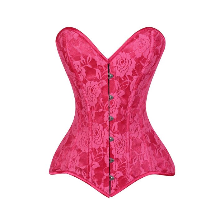 Lavish Fuchsia Lace Overbust Corset Sweetheart Neckline Busk Closure for wholesale by Daisy Corsets