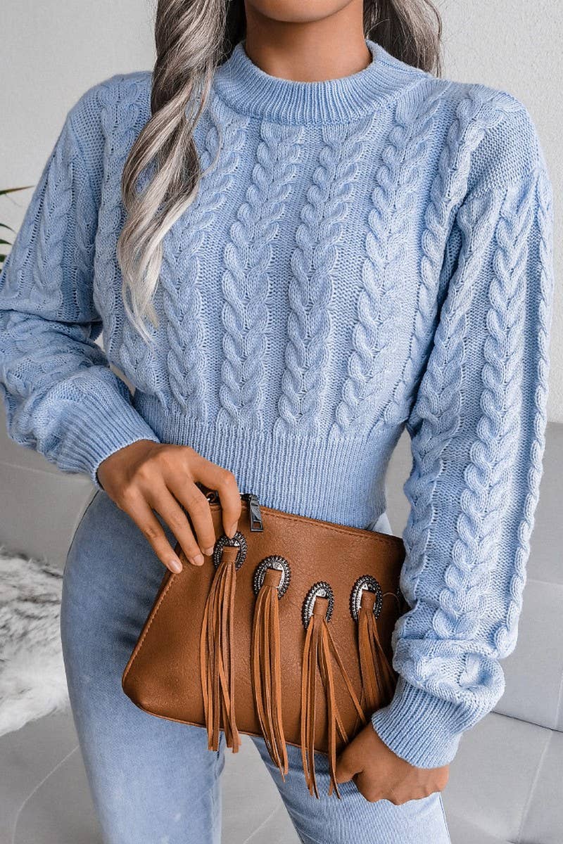 Lily Clothing - Wholesale Knit Sweater - Women's - WOMEN CHUNKY CABLE KNIT RIBBED CROP SWEATER_CWOSWL046711