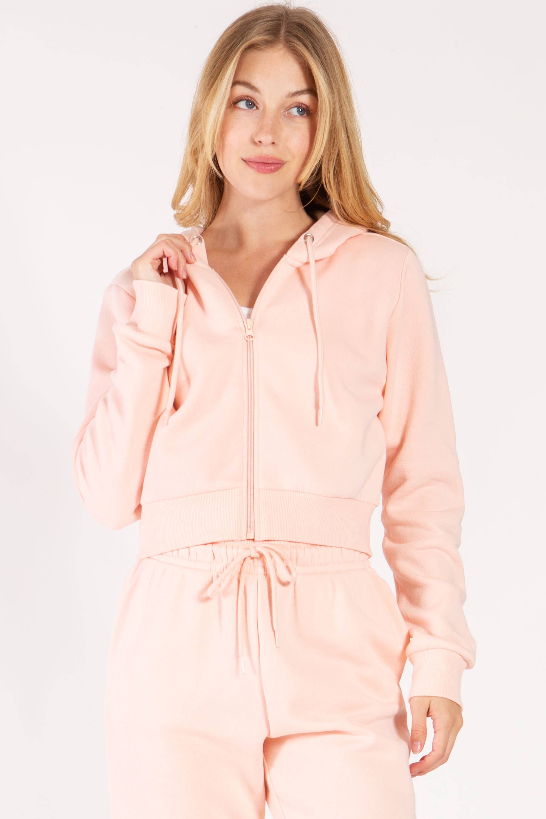 Color 5 - Wholesale Hoodie - Women's - Solid color fleece lined full zipper hoodie cropped jacket7