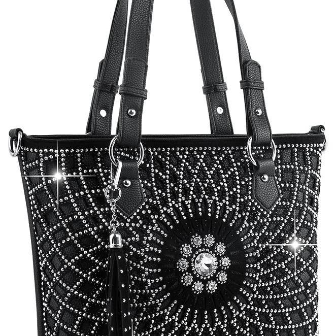 Patterned Bling Layered Design Shopper Tote for wholesale by Handbag Express