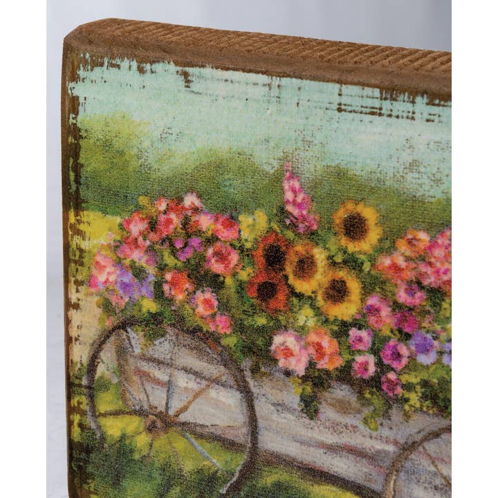 Primitives by Kathy - Wholesale Decorative Figurine - Flower Wagon Block Sign