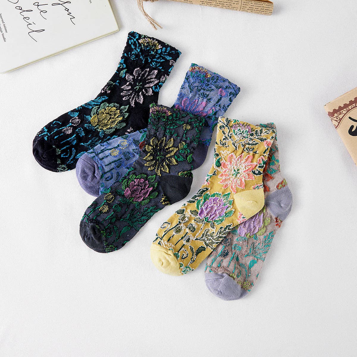 Funkyrel® Atzbranding Limited – wholesale Strumpor - Dam – Rufia - 3D-blommiga bohemiska damstrumpor3