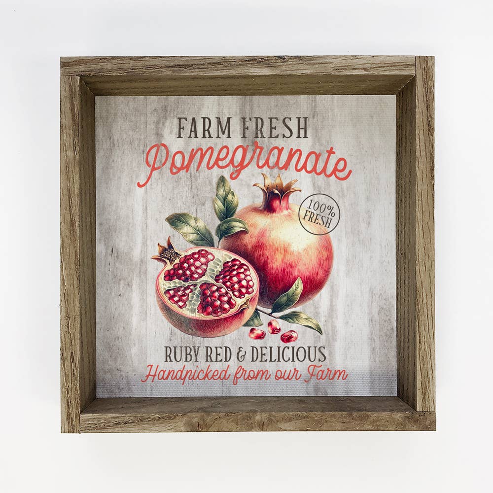 Hangout Home - Wholesale Wall sign - Farm Fresh Pomegranate - Farm Fruit Canvas Art - Wood Framed0